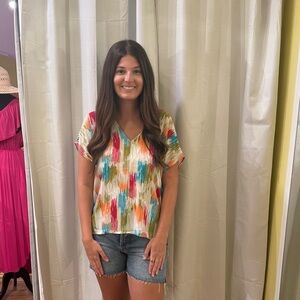 Colorful V-Neck Women's Blouse